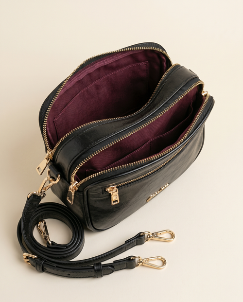 Black Multi-Zip Crossbody Bag with Gold Hardware