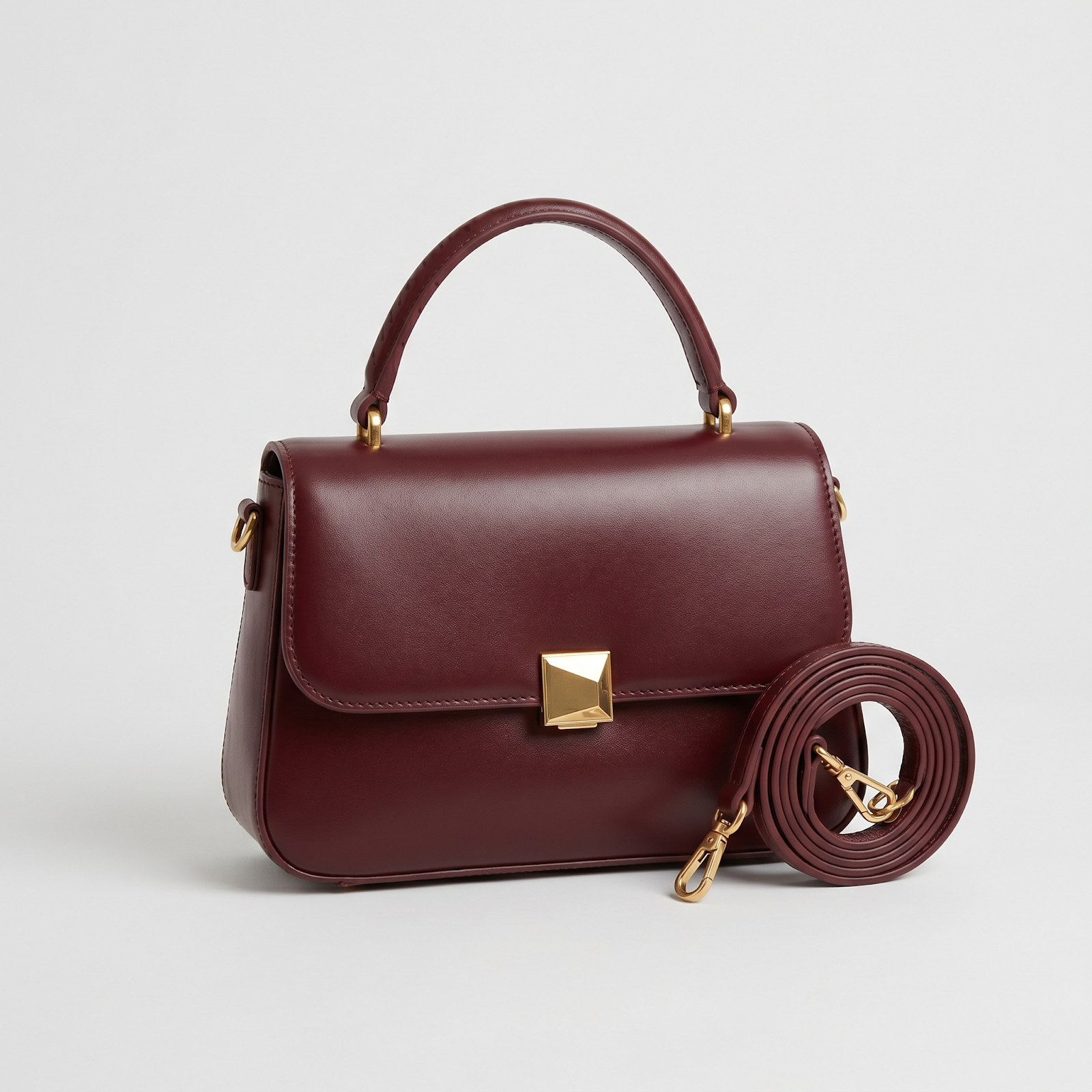 Burgundy Structured Top Handle Crossbody Bag