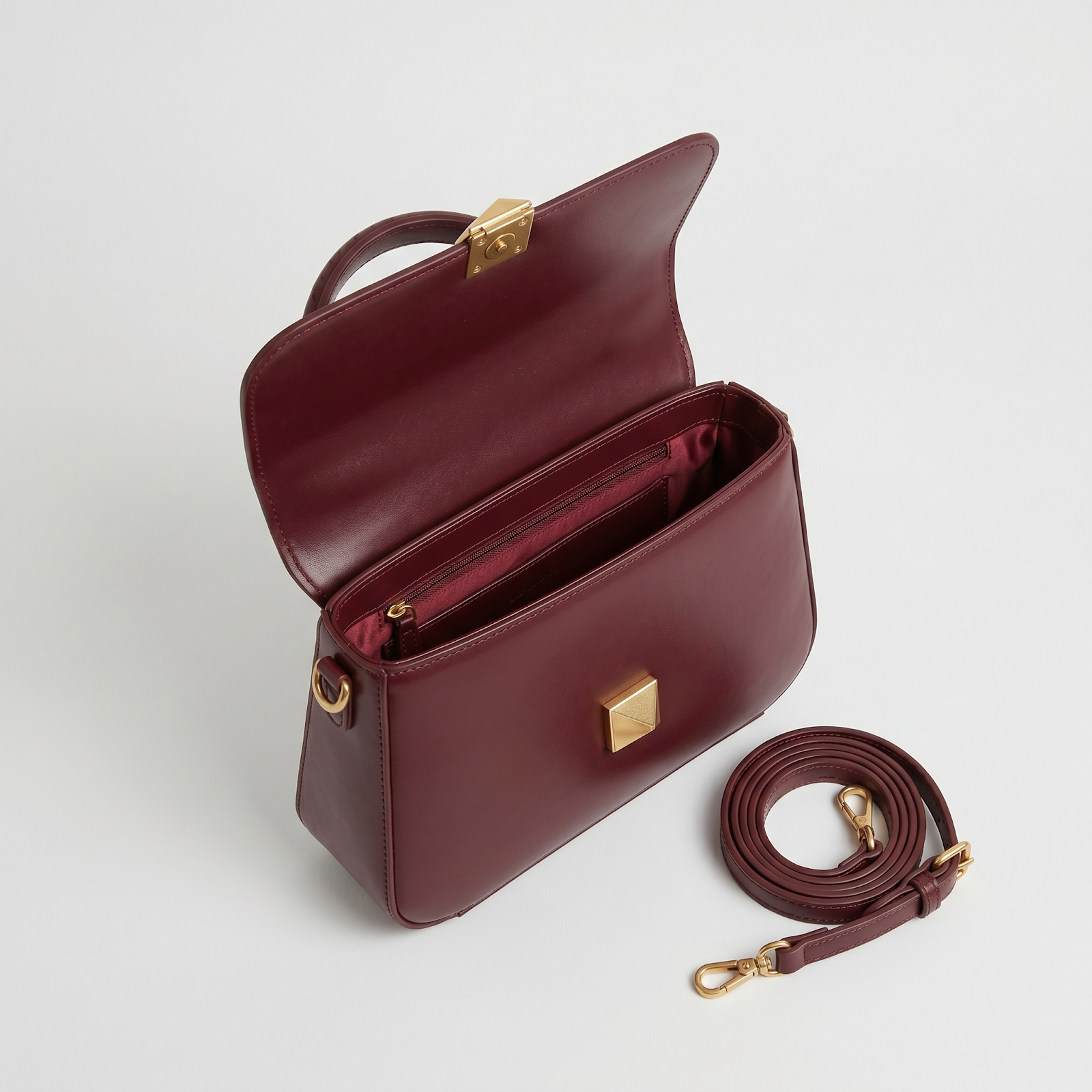Burgundy Structured Top Handle Crossbody Bag