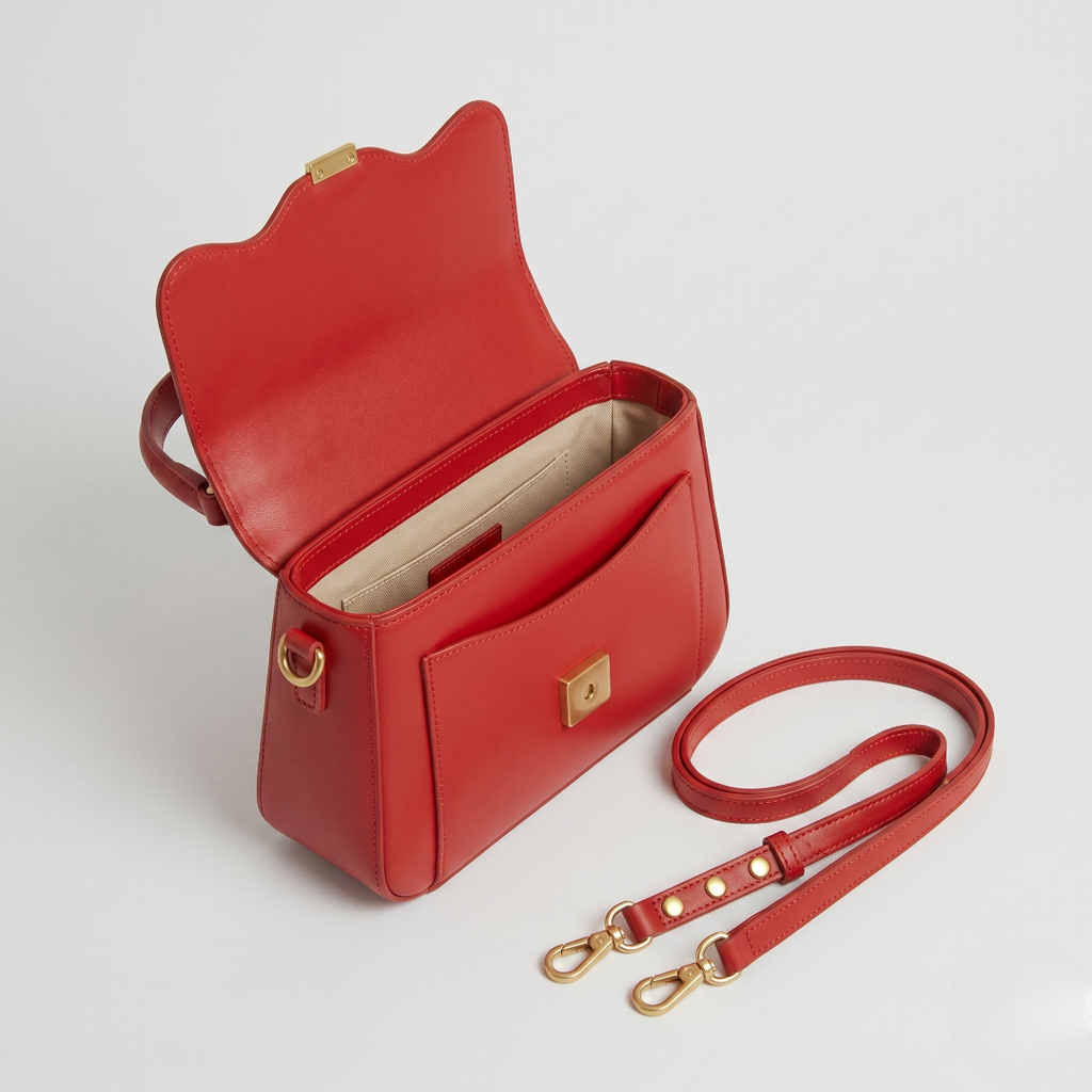 Red Structured Top Handle Crossbody Bag
