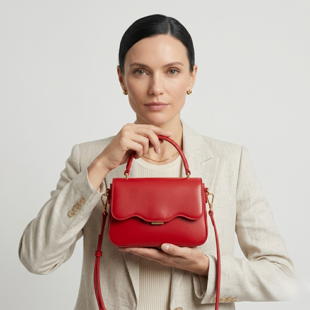 Red Structured Top Handle Crossbody Bag
