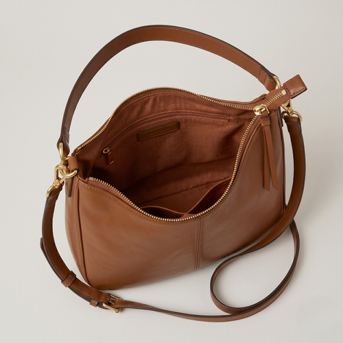 Brown Leather-Look Hobo Shoulder Bag with Gold-Tone Hardware