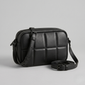 Black Quilted Leather-Look Crossbody Bag with Adjustable Strap