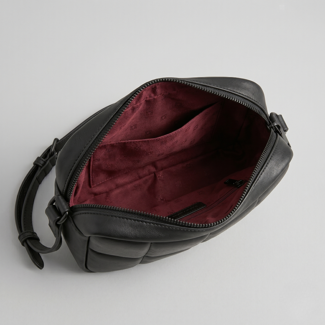 Black Quilted Leather-Look Crossbody Bag with Adjustable Strap