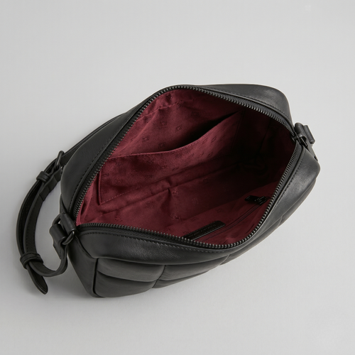 Black Quilted Leather-Look Crossbody Bag with Adjustable Strap